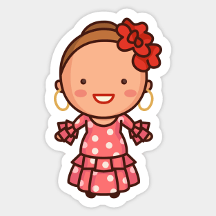 Cute Spanish Woman in Traditional Polka Dot Dress Sticker